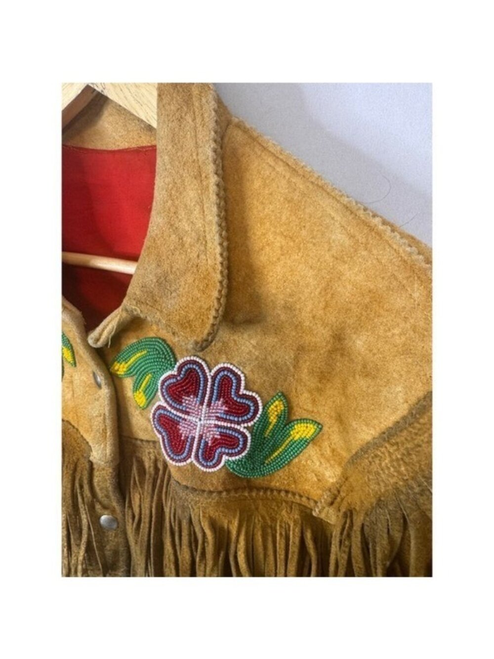 Vintage Buckskin Western Beaded Fringe Jacket Leather Floral Native Crop Women S - Picture 2 of 16